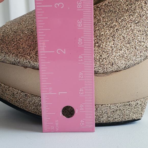 Women Glitter Platform Peeptoe Shoe 11 Gold Champagne NYE Cocktail Dance Club - Picture 12 of 15